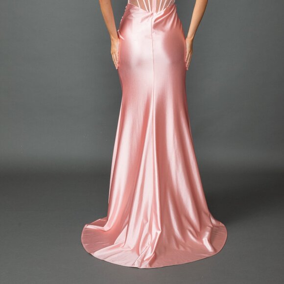 New Beads Embellished Sheath Prom Dress w/ V-Neck & Gathered Waistline DQ 4541 - Picture 8 of 8